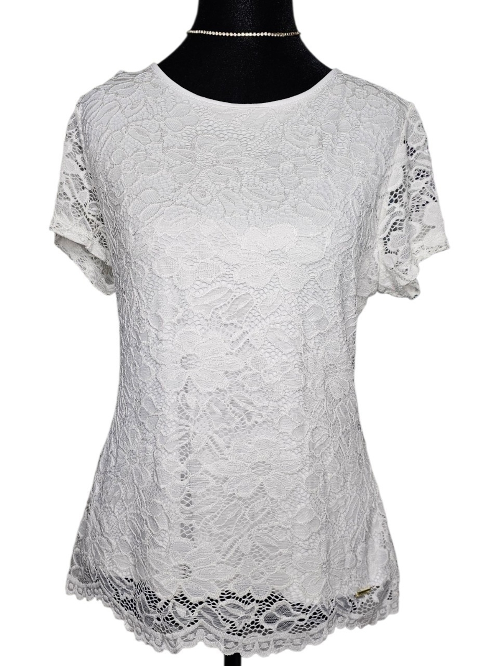 NWT Calvin Klein White Floral Lace Short Sleeve Blouse - Size M